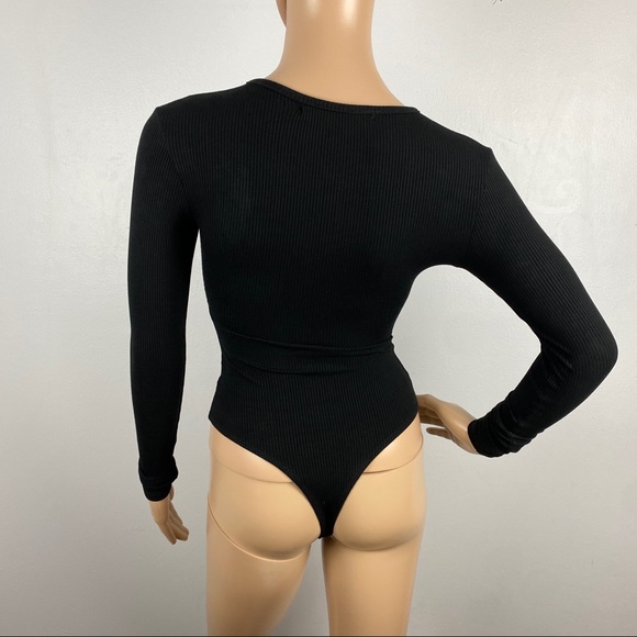 NEW NAKED WARDROBE BLACK ZIP FRONT RIBBED BODYSUIT - Picture 6 of 7